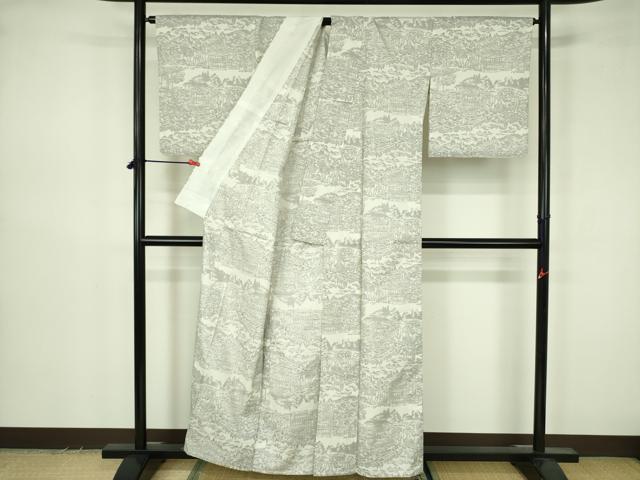 平和屋着物▽小紋 単衣 風景文 洗える着物 DABF3579op