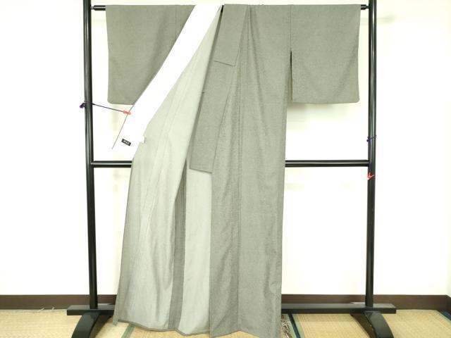 平和屋着物▽江戸小紋 単衣 万筋 白練色×黒色 洗える着物 DABF3581op