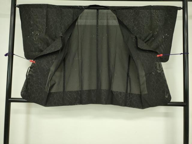 平和屋着物▽道行コート スリーシーズン 春夏秋 塵除け 霰 芝文 黒地 正絹 逸品 DABF3589op