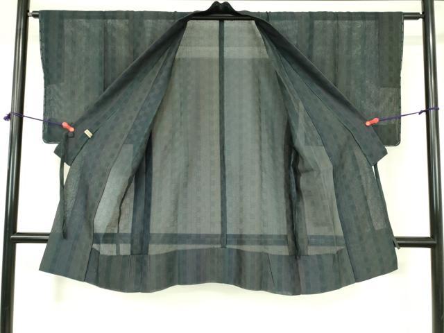 平和屋着物▽道中着 スリーシーズン 春夏秋 塵除け 縞 ロング丈 正絹 逸品 未使用 DABF3591op