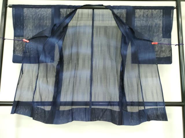平和屋着物▽道行コート スリーシーズン 春夏秋 塵除け 濃藍色 ロング丈 正絹 逸品 DABF3596op