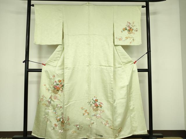 平和屋着物▽訪問着 単衣 花籠文 金彩 正絹 逸品 DABF3601op
