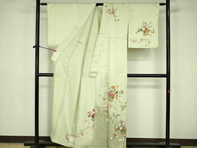 平和屋着物▽訪問着 単衣 花籠文 金彩 正絹 逸品 DABF3601op