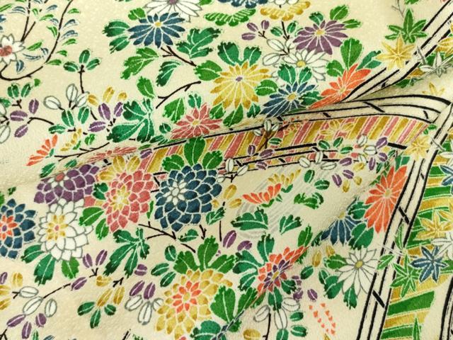 平和屋着物▽上質な小紋 単衣 渡橋花文 正絹 逸品 DABF3603op