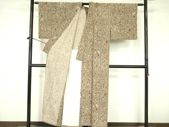 平和屋着物▽上質な小紋 単衣 鳥獣人物花文 正絹 逸品 DABF3606op