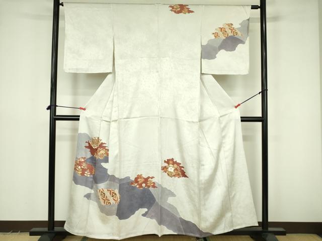 平和屋着物▽訪問着 単衣 草花文 金彩 正絹 逸品 DABF3607op