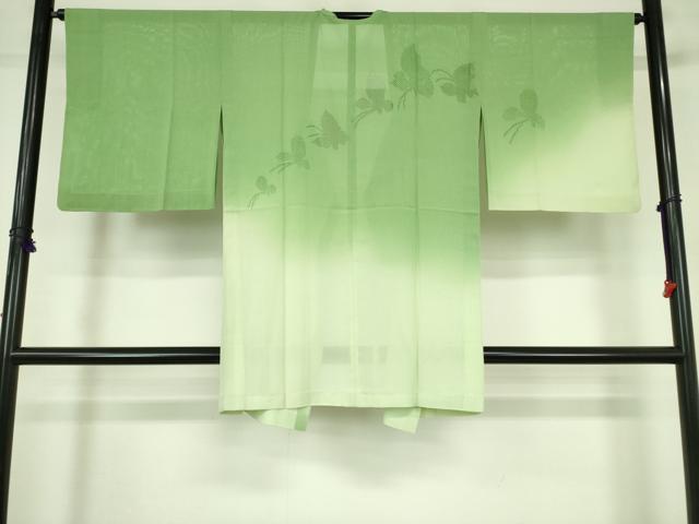 平和屋着物▽道行コート スリーシーズン 春夏秋 塵除け 捩り織 舞蝶文 暈し染め 鈴乃屋扱い ロング丈 正絹 逸品 DABF3614op