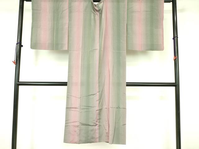 平和屋着物▽道行コート スリーシーズン 春夏秋 塵除け 縞 暈し染め やまと誂製 ロング丈 正絹 逸品 未使用 DABF3615op