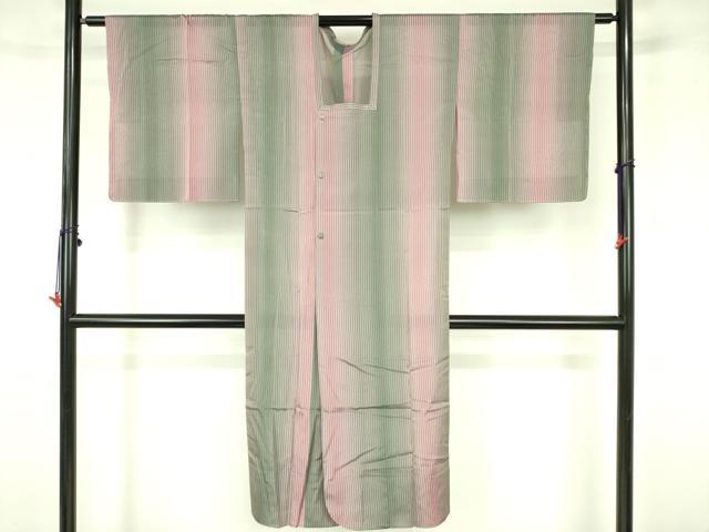 平和屋着物▽道行コート スリーシーズン 春夏秋 塵除け 縞 暈し染め やまと誂製 ロング丈 正絹 逸品 未使用 DABF3615op