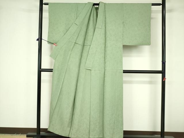 平和屋着物▽上質な色無地 単衣 草花地紋 苗色 正絹 逸品 DABF3617op