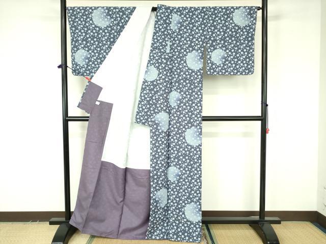平和屋着物●小紋 舞桜文 洗える着物 未使用 DABF3621op