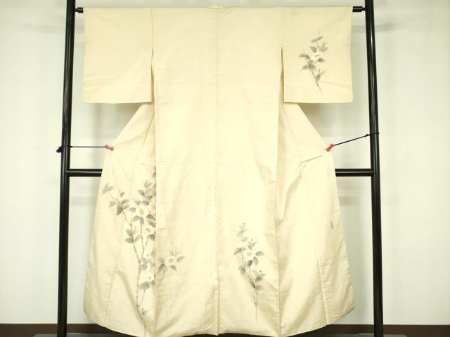 平和屋着物●訪問着 作家物 手描き 紬地 草花文 正絹 逸品 DABF3623op