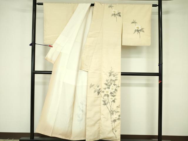 平和屋着物●訪問着 作家物 手描き 紬地 草花文 正絹 逸品 DABF3623op