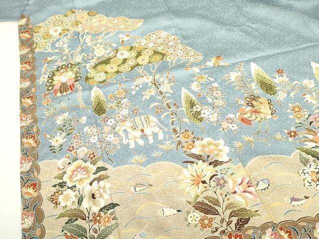 平和屋着物●豪華色留袖 刺繍 動物風景花文 金彩 正絹 逸品 DABF3633op