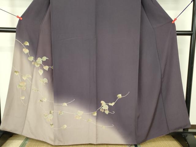 平和屋着物●中国三大刺繍 相良刺繍 総刺繍 訪問着 南天蔦の葉文 暈し染め 金糸 正絹 逸品 DABF3639op