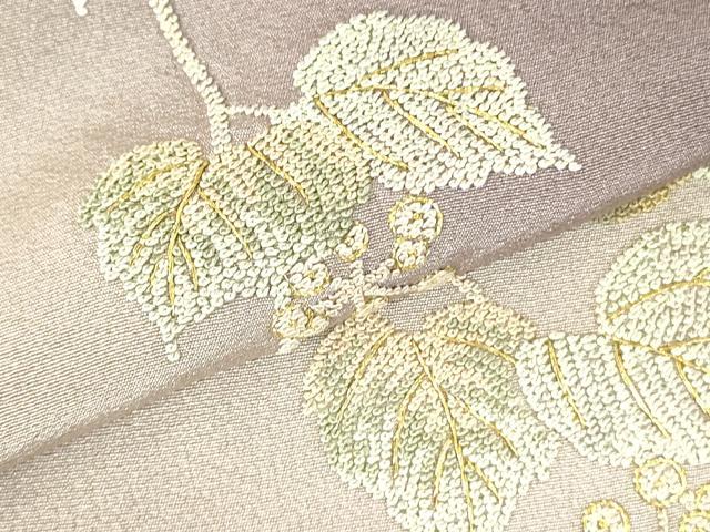 平和屋着物●中国三大刺繍 相良刺繍 総刺繍 訪問着 南天蔦の葉文 暈し染め 金糸 正絹 逸品 DABF3639op