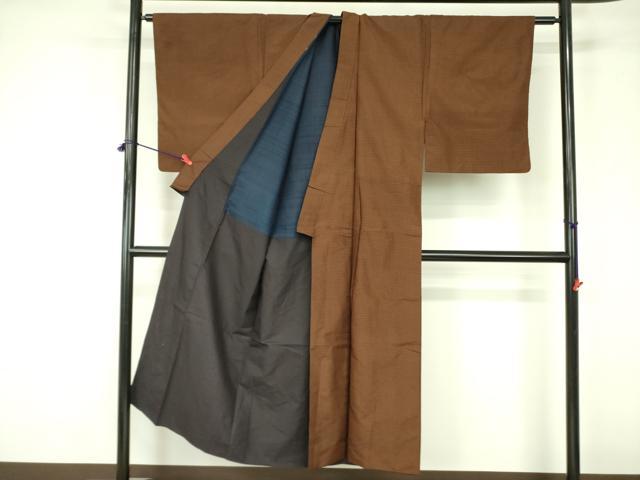 平和屋着物●男性 本場黄八丈 鳶八丈 紬 格子 正絹 逸品 DABF3640op