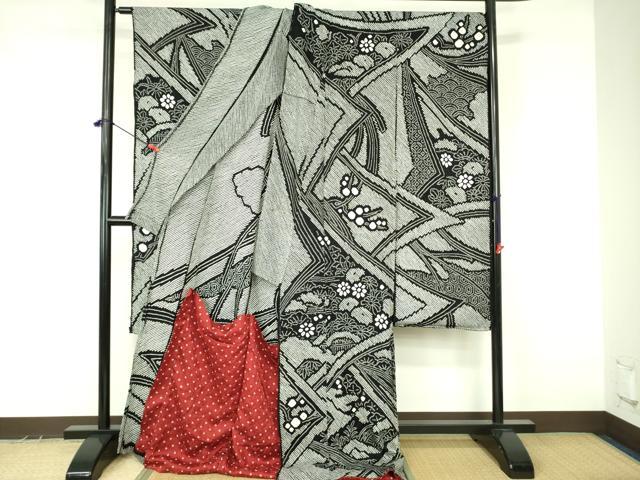 平和屋着物●豪華振袖 総絞り 草花文 黒地 仮絵羽 逸品 未使用 DABF3641op