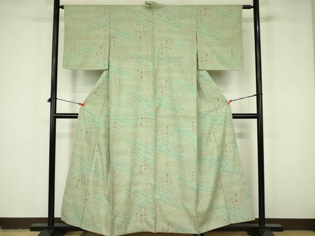 平和屋着物●本場結城紬 110亀甲 流水文 杜若 カキツバタ 正絹 逸品 DABF3642op