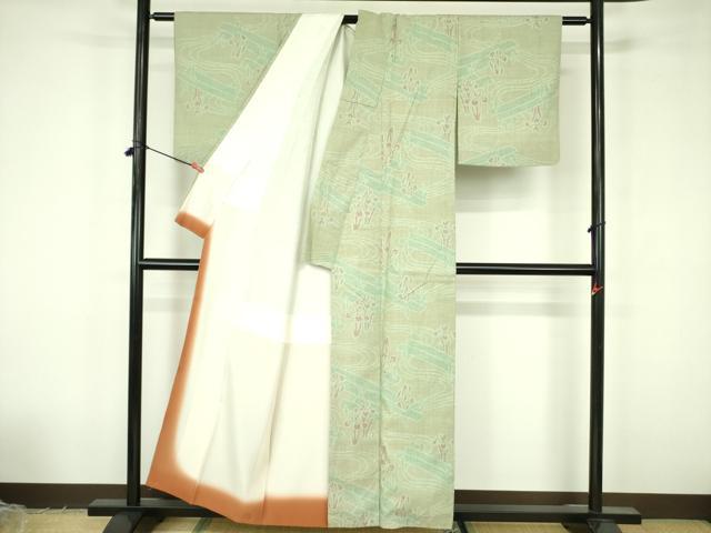 平和屋着物●本場結城紬 110亀甲 流水文 杜若 カキツバタ 正絹 逸品 DABF3642op