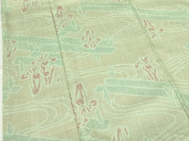 平和屋着物●本場結城紬 110亀甲 流水文 杜若 カキツバタ 正絹 逸品 DABF3642op