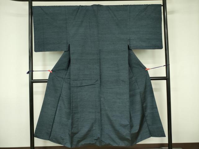 平和屋着物●男性 紬 アンサンブル 長羽織・長襦袢(無双仕立て)セット 鉄御納戸色 正絹 逸品 DABF3644op