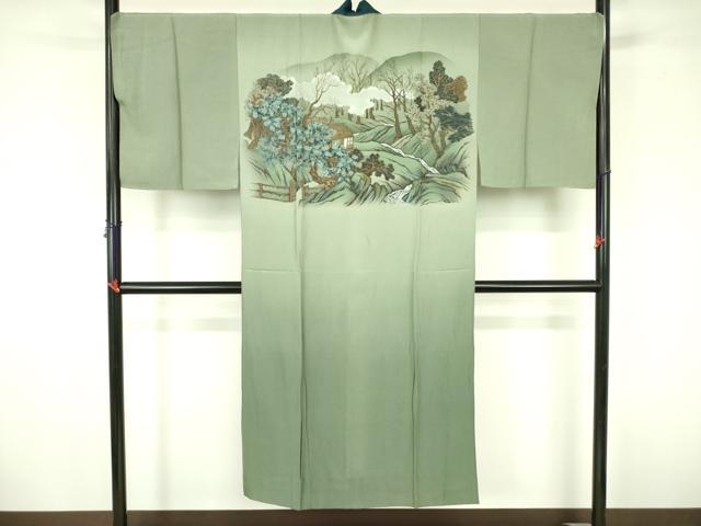平和屋着物●男性 紬 アンサンブル 長羽織・長襦袢(無双仕立て)セット 鉄御納戸色 正絹 逸品 DABF3644op