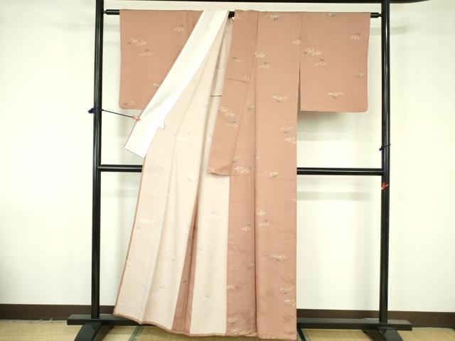 平和屋着物▽小紋 単衣 流水笹の葉文 さんび謹製 洗える着物 DABF3646op