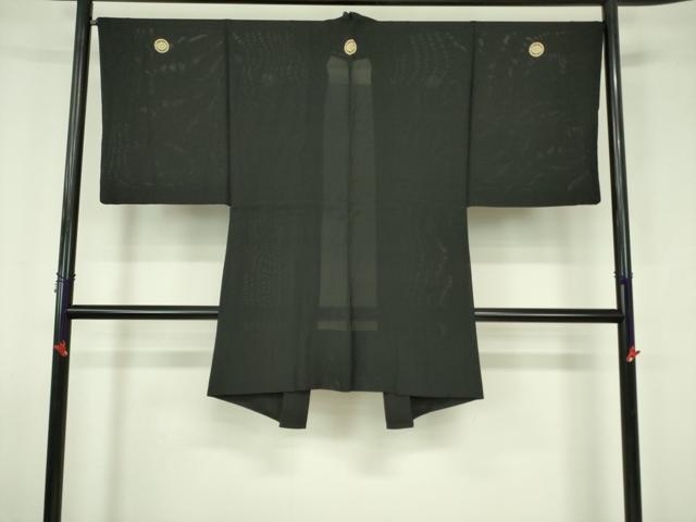 平和屋着物▽男性 黒紋付羽織 スリーシーズン 春夏秋 塵除け 絽 正絹 逸品 DABF3651op