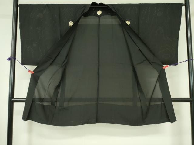 平和屋着物▽男性 黒紋付羽織 スリーシーズン 春夏秋 塵除け 絽 正絹 逸品 DABF3651op