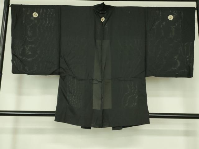 平和屋着物▽男性 黒紋付羽織 スリーシーズン 春夏秋 塵除け 絽 正絹 逸品 DABF3652op
