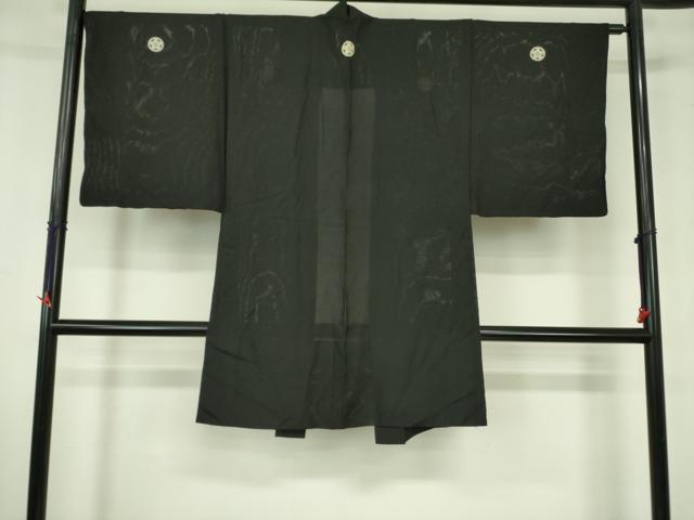 平和屋着物▽男性 黒紋付羽織 スリーシーズン 春夏秋 塵除け 絽 正絹 逸品 DABF3654op