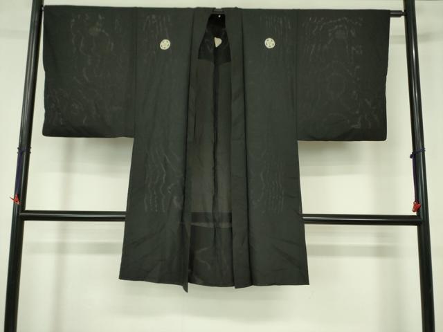 平和屋着物▽男性 黒紋付羽織 スリーシーズン 春夏秋 塵除け 絽 正絹 逸品 DABF3654op