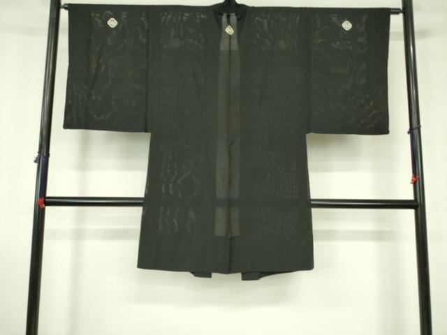 平和屋着物▽男性 黒紋付羽織 スリーシーズン 春夏秋 塵除け 絽 正絹 逸品 DABF3655op