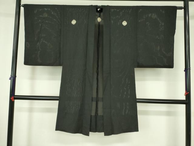 平和屋着物▽男性 黒紋付羽織 スリーシーズン 春夏秋 塵除け 絽 正絹 逸品 DABF3655op