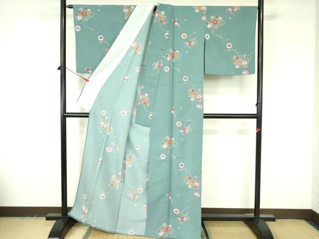 平和屋着物▽小紋 単衣 草花文 洗える着物 DABF3656op