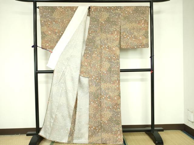 平和屋着物▽小紋 単衣 更紗花文 洗える着物 DABF3663op