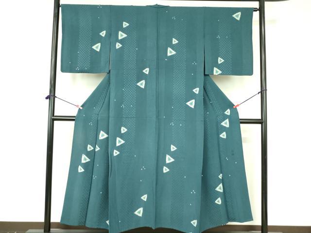 平和屋着物▽上質な小紋 単衣 絞り 幾何学文様 正絹 逸品 DABF3664op