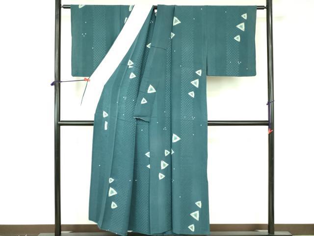 平和屋着物▽上質な小紋 単衣 絞り 幾何学文様 正絹 逸品 DABF3664op
