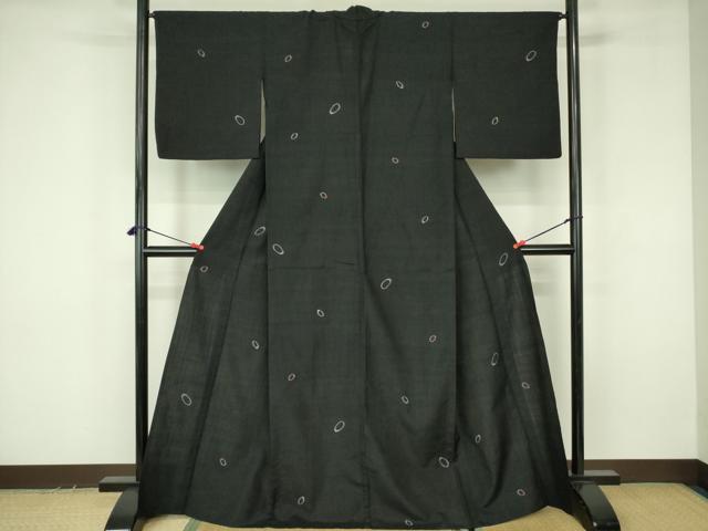 平和屋着物▽上質な紬 単衣 丸文 正絹 逸品 DABF3665op