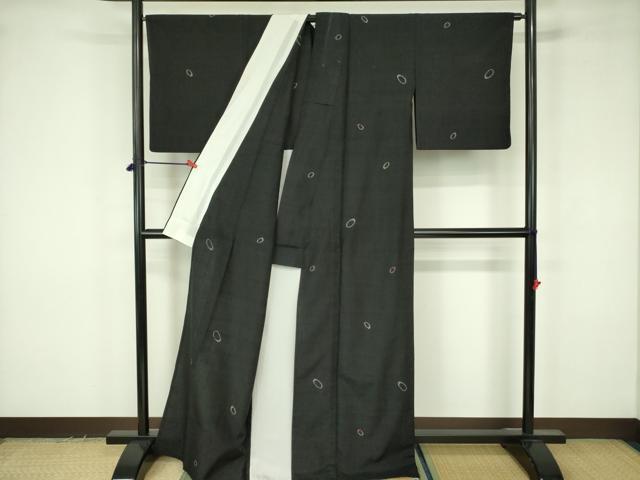 平和屋着物▽上質な紬 単衣 丸文 正絹 逸品 DABF3665op