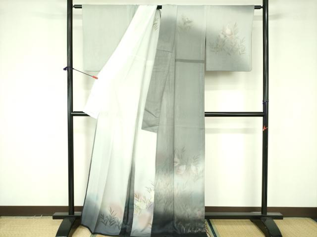 平和屋着物▽訪問着 単衣 無双 紗×絽 白鷺 シロサギ 暈し染め 金彩 ロング丈 正絹 逸品 DABF3666op