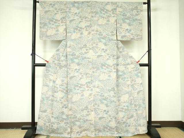 平和屋着物▽上質な小紋 単衣 風景花文 鬼しぼ縮緬 正絹 逸品 DABF3671op