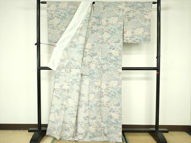 平和屋着物▽上質な小紋 単衣 風景花文 鬼しぼ縮緬 正絹 逸品 DABF3671op