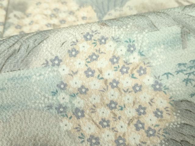 平和屋着物▽上質な小紋 単衣 風景花文 鬼しぼ縮緬 正絹 逸品 DABF3671op