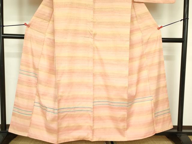 平和屋着物●紅花紬 米沢 訪問着 横段文 正絹 逸品 DABF3678op