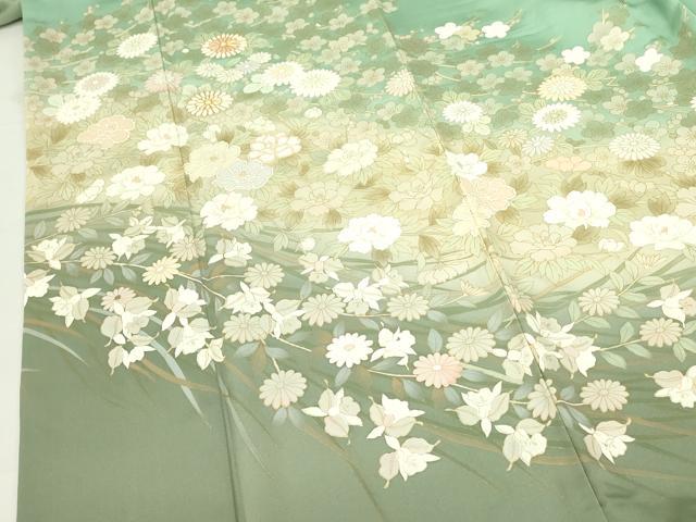平和屋着物●訪問着 駒刺繍 枝梅 草花 暈し染め 金彩 正絹 逸品 DABF3679op
