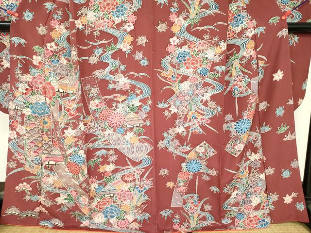 平和屋着物●豪華振袖 型染 風景花熨斗文 正絹 逸品 DABF3688op