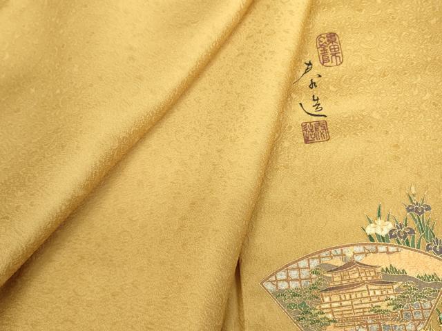 平和屋着物●螺鈿作家 甲斐泰造監修 色無地 花唐草地紋 飴色 正絹 逸品 未使用 DABF3700op