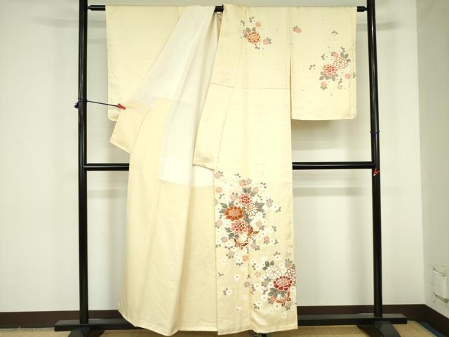 平和屋着物●訪問着 駒刺繍 舞蝶花文 金彩 正絹 逸品 未使用 DABF3703op